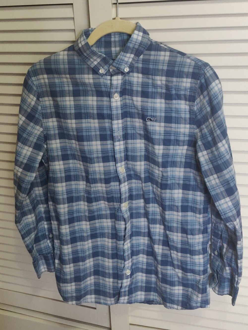 Vineyard Vines Whale Shirt Cotton Boys 12-14 Blue Plaid Button-Down Shirt